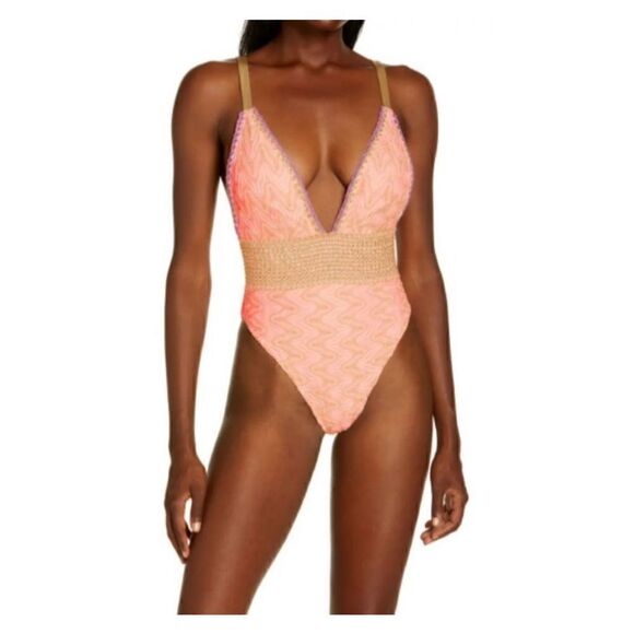 River Island Zigzag Plunge One-Piece Swimsuit Size 4 Us in Coral